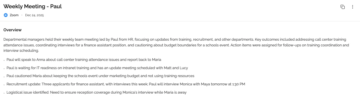 Meeting Summary Interface